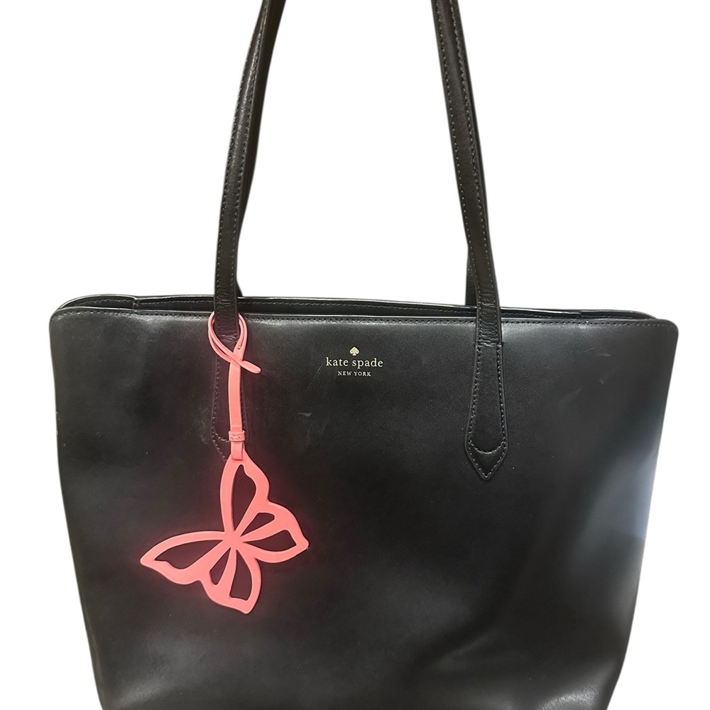 Kate Spade New York Marlee Black Tote with Pink Butterfly Accent - Picture 1 of 17